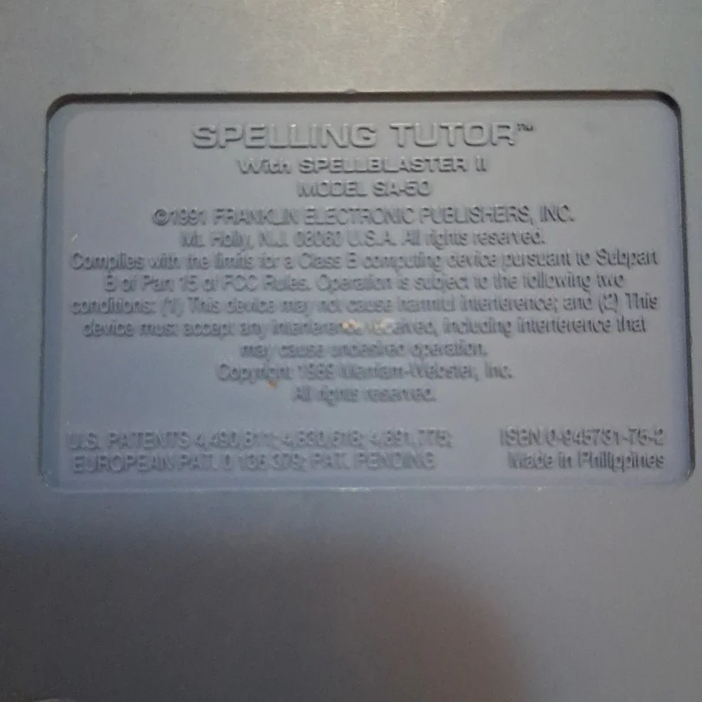 Spelling Tutor Model SA-50 Franklin/Merriam-Webster Tested Works Req. 3AAA Batt.
